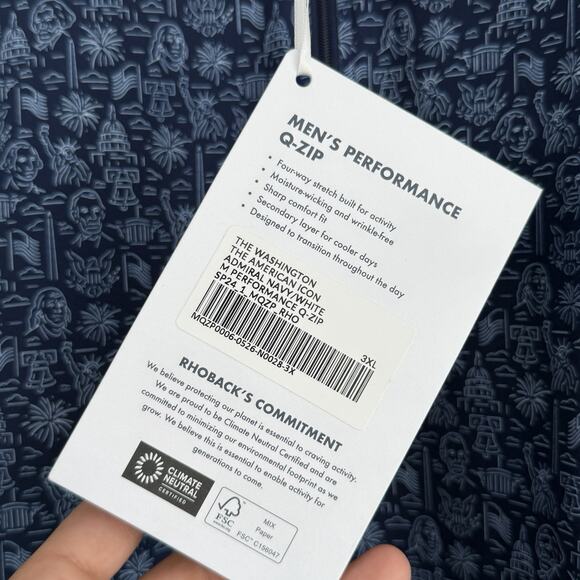 Rhoback Performance Quarter Zip Pullover 3XL Navy The American Icon Washington - Picture 8 of 10